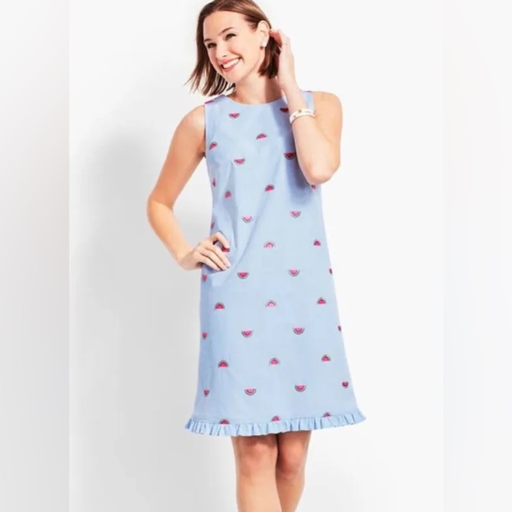 Talbots watermelon embroidered seersucker dress Size 8 Petite